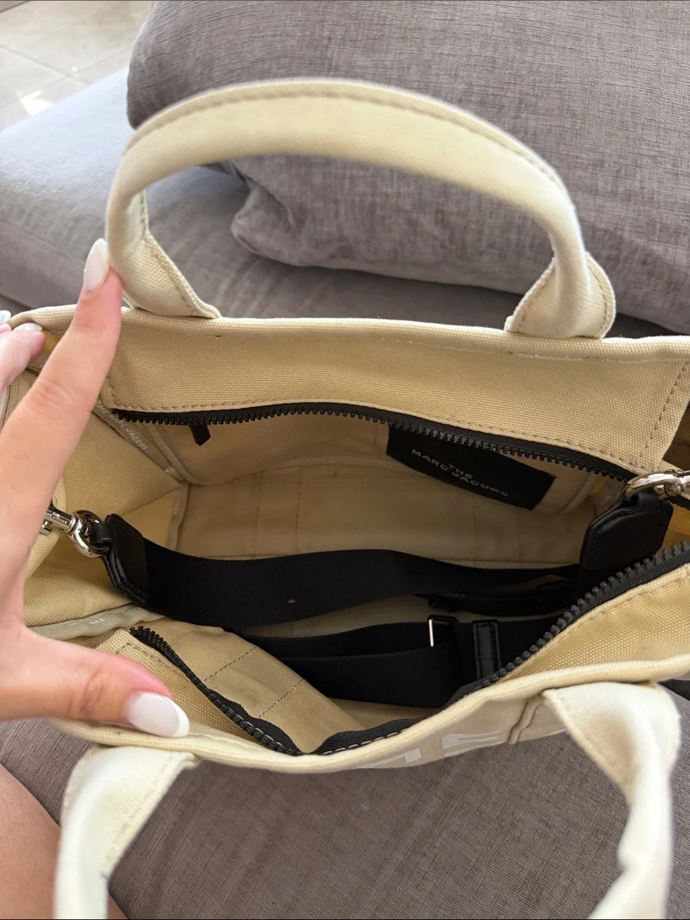 Marc Jacobs Beige Canvas Tote Bag with White Logo